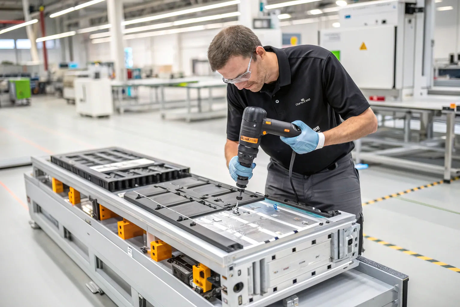 Mechanical assembly station for battery modules